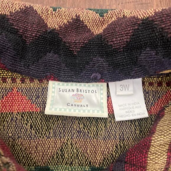 Vintage Susan Bristol Womens Collared Jacket Aztec Pattern Button Front Size 3W - Picture 2 of 2